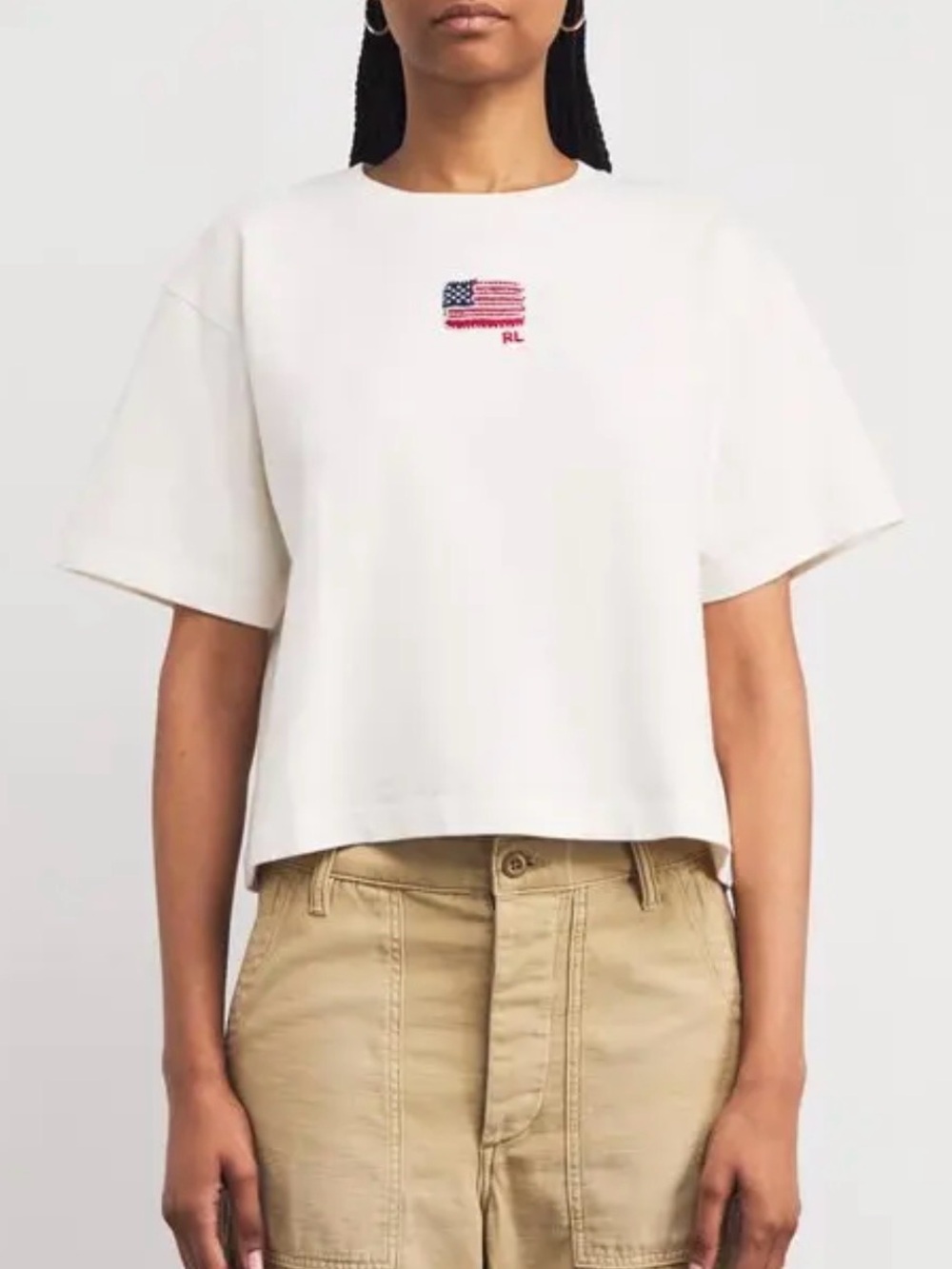Polo Ralph Lauren White Embroidered American Flag Tee Shirt 100% Cotton